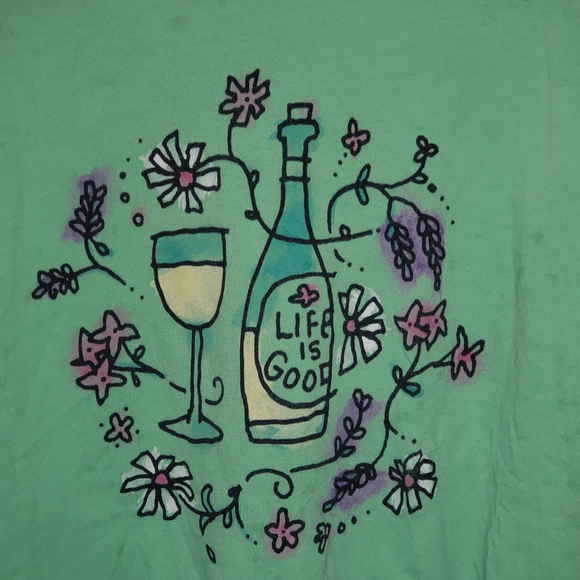 Life is Good Women's tshirt Wine and Flowers medium - Picture 2 of 4